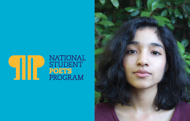 National poetry ambassadors sign and young girl beside.