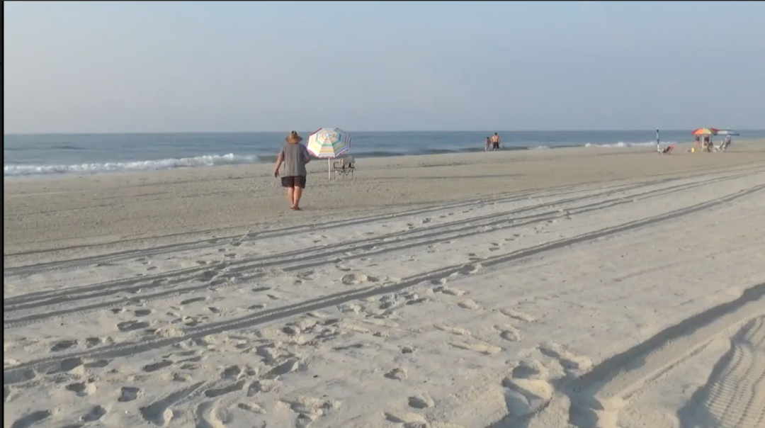 A person walking on the beach