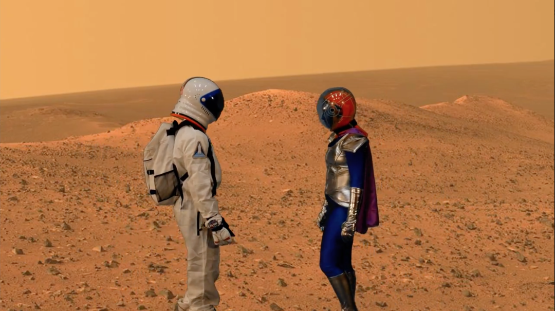 An alien and an Astronaut looking at each other